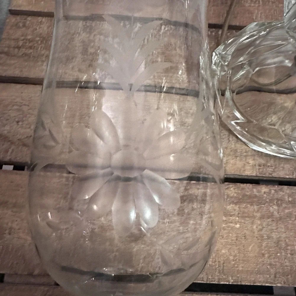VINTAGE GLASS ROUND HURRICANE TABLE LAMP‎ WITH CRYSTAL PRISMS
